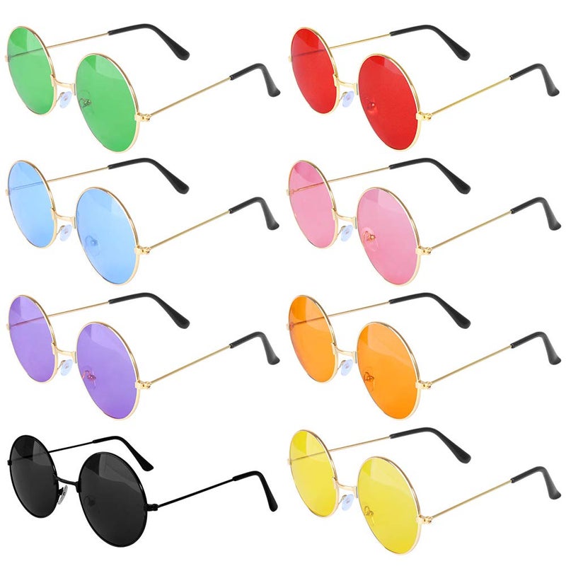 ONESING 8 Pairs Round Hippie Sunglasses Circle Sunglasses for Women John 60 's Style Circle Colored Glasses Disco Party - Image 1